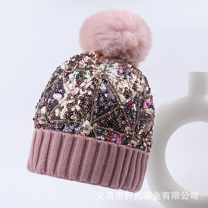 European and American Fashion Trendy Sequined Knitted Wool Hat Men's and Women's Autumn and Winter Personality Street Versatile Thermal Hat Ear Protec