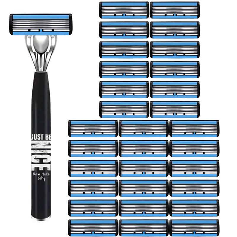 6-layer Razor Blade, Men's Stainless Steel Blade, Classic Water Washed Razor, Sharp Blade for Clean Shaving