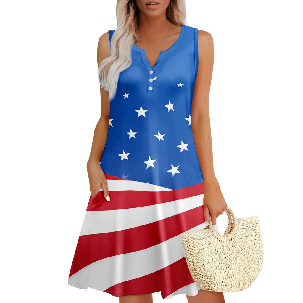 Damen Sommerkleider Lockeres V-Ausschnitt Ärmelloses Sommerkleid Kleid Mit Taschen