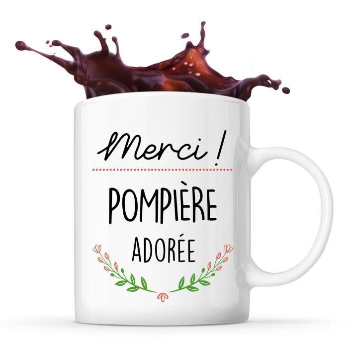 Mug - Merci - Pompière Adorée - Céramique - 325 ml - Lave-vaisselle et Micro-onde