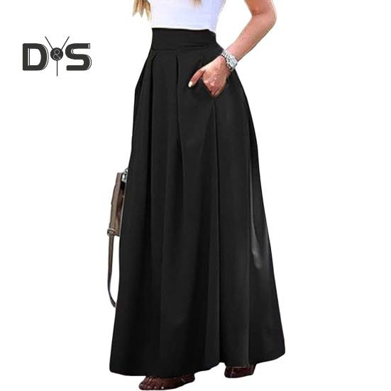 Dámská maxi sukně s vysokým pasem, prodyšná, s velkým lemem, dlouhá sukně s kapsami, stylová večírek, zeštíhlující sukně