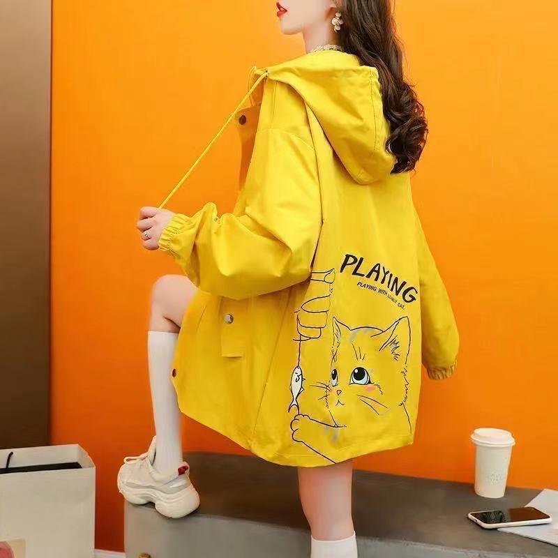 

Жіноча весняно-осіння вільна повсякденна куртка з капюшоном XXL жовтий