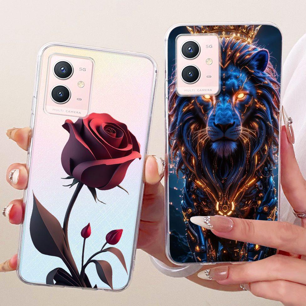 For Vivo Y33s 5G Clear Case Aesthetic Luxury Cute Cat Fashion Butterfly Funny Painted Casing For Vivo V2166A