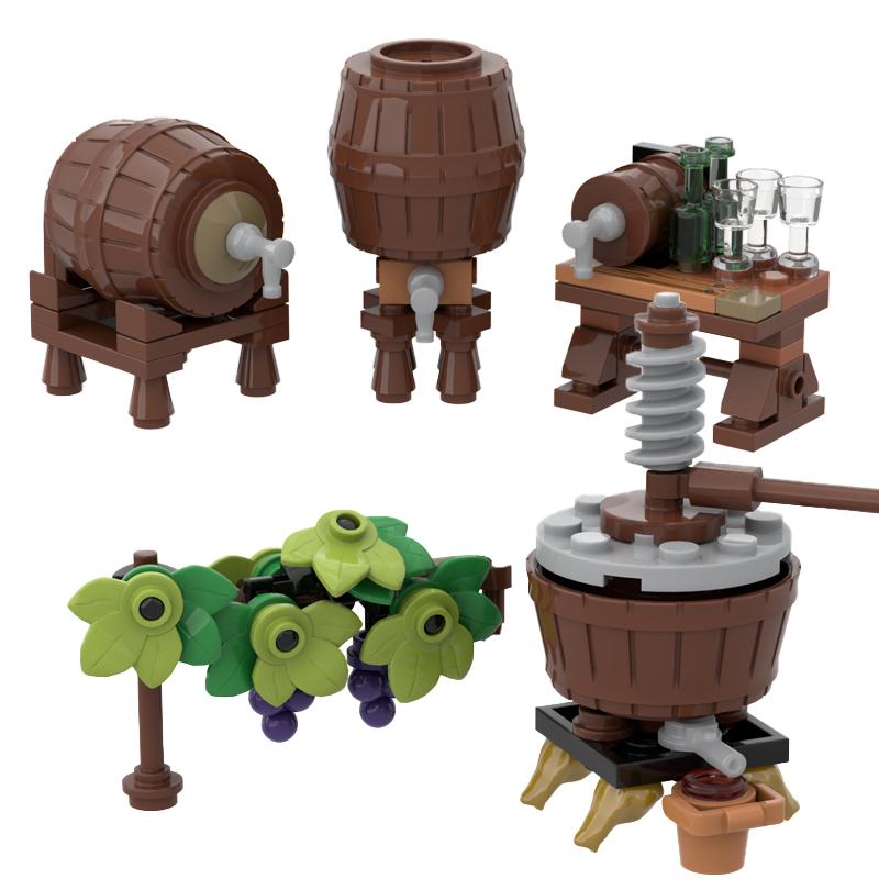 MOC Medieval Furniture Building Blocks Cannon Sheepskin Leather Rack Spinning Wheel Map Desk Loom Bricks Toys Kids Gift