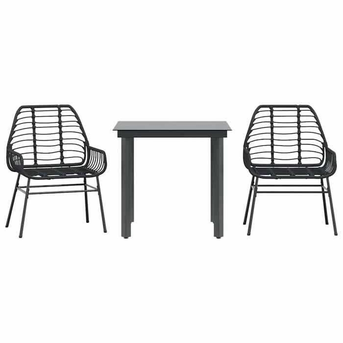 VidaXL Ensemble à manger de jardin 3 pcs noir résine tressée verre 3334534