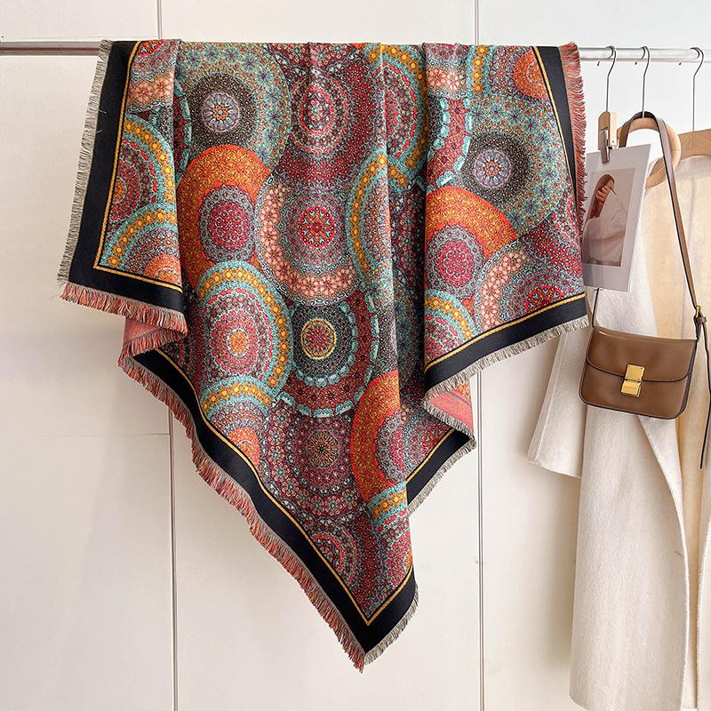 Mixed Contrasting Color Double-Sided Shawl Winter High-End Warm Square Scarf