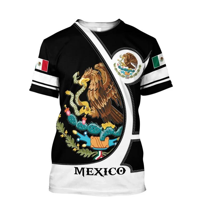 3D-gedrucktes Mexiko-Flaggen-T-Shirt für Herren, T-Shirts mit Adler-Grafik, Sommer, Freizeit, Streetwear, übergroße Sport-T-Shirts, Rundhals-Oberteile