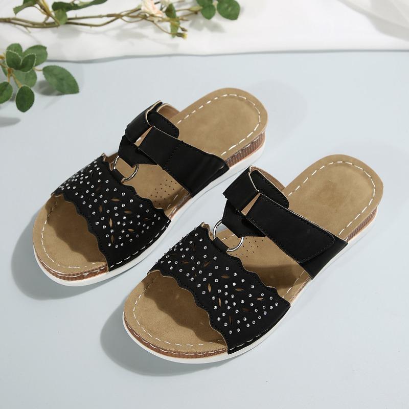 Fashion Roman Cool Drag Women's Summer New Round Toe Open Toe Metal Buckle Wedge Plus Size Platform Non-slip Beach Sandals