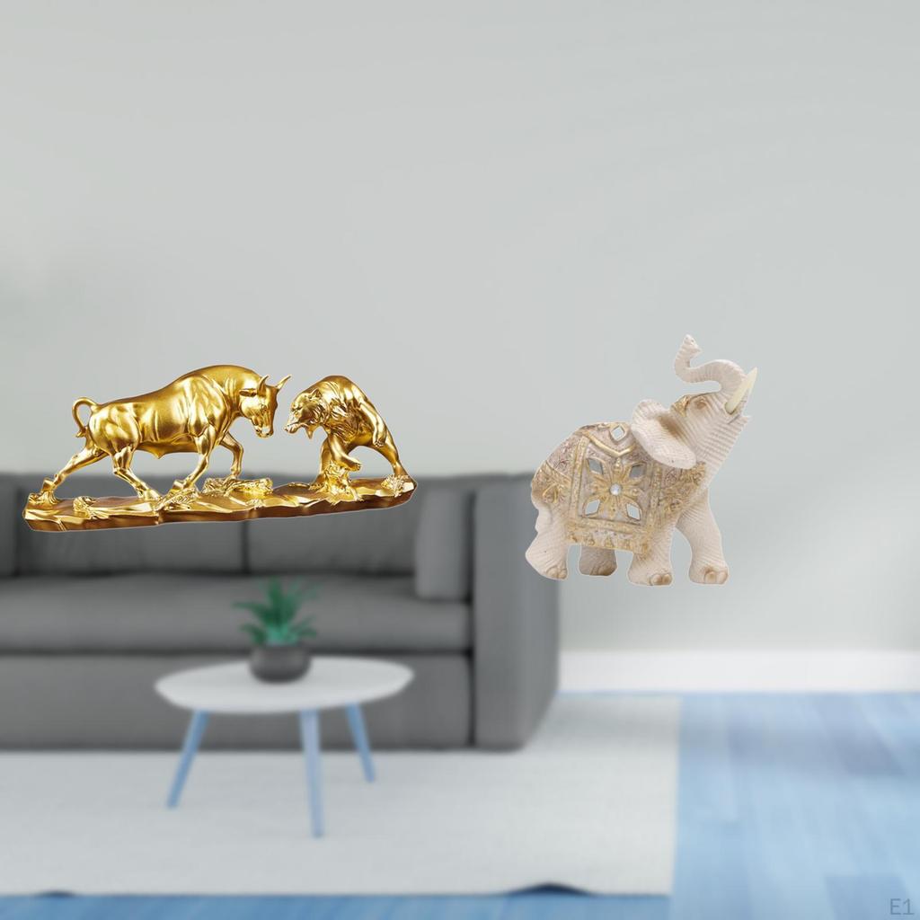 Modern Feng Shui Cow Cattle Elephant Animal Sculpture Figurine Statue Resin Artwork Gift Collection