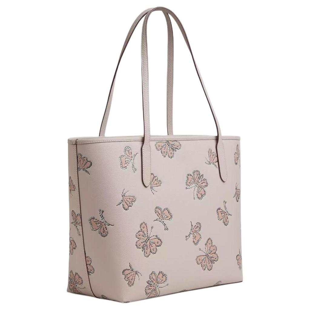 Coach City 33 Butterfly Print Tote Bag Pebble Leather Shoulder Bag Large Women tote bags Beige CCE93-SVPY1