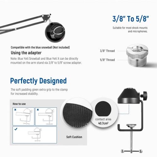 Neewer Suspension Boom Scissor Microphone Arm Stand with 3/8" To 5/8" Screws and Cable Ties for Blue Yeti, Snowball, Yeti X, Quadcast, and More, Maxim