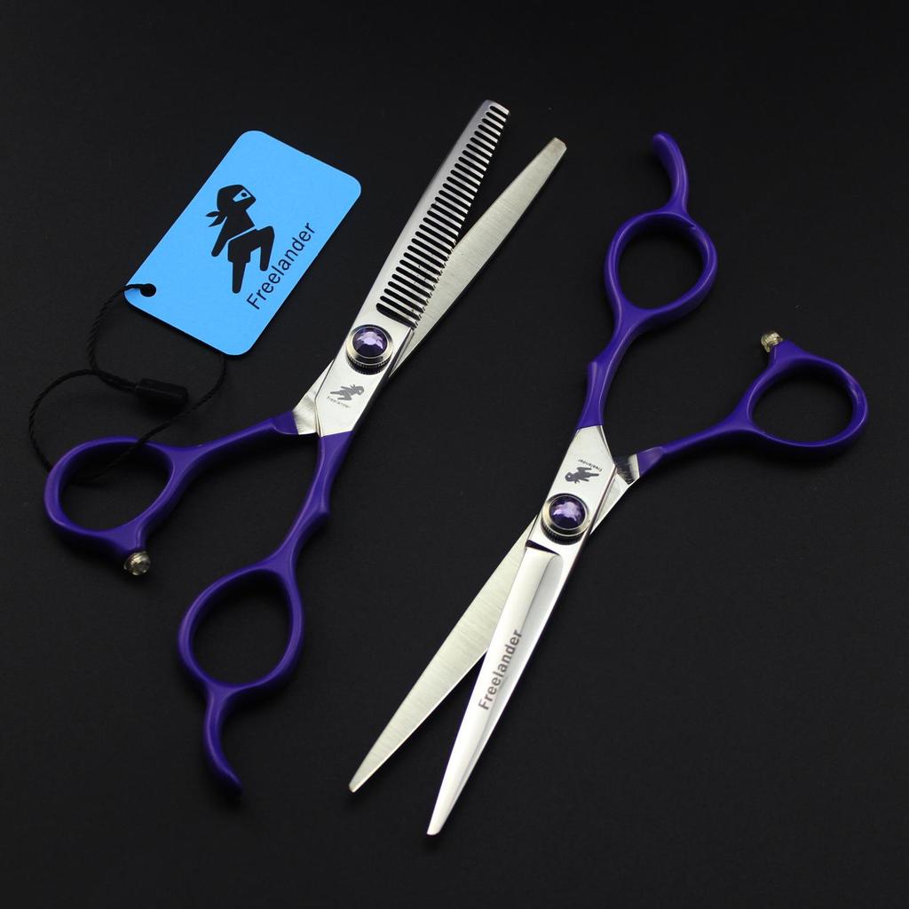 6.0" Red Handle Hairdressing Barber Scissors - Straight & Thinning Shears for Bangs