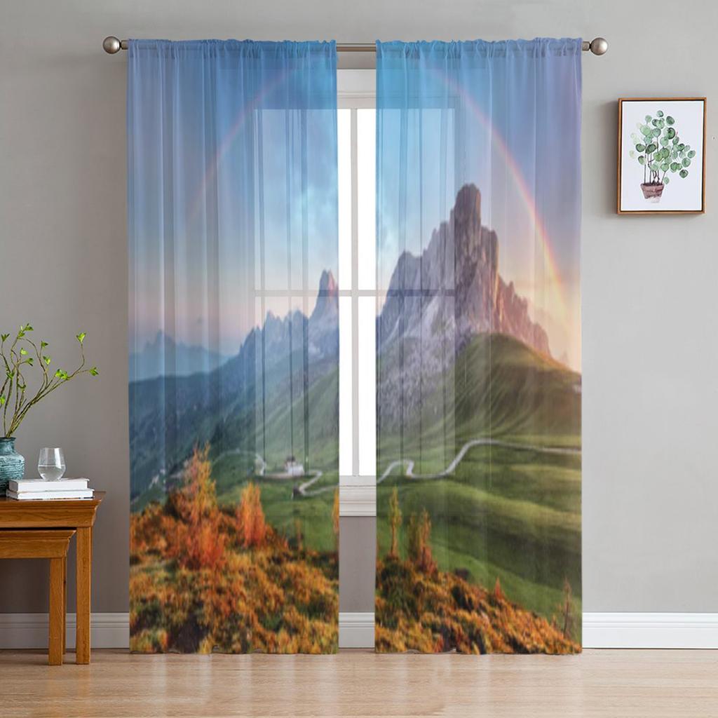 Alpine Landscape With Peaks Covered By Snow And Clouds Tulle Sheer Curtains for Living Room Kitchen Decor Voile Organza Curtain