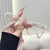 Large Frame Cat Eye Flat Mirror Anti-blue Light Literary Trend Fashion Retro Thin Internet Celebrity High-end Frame Glasses
