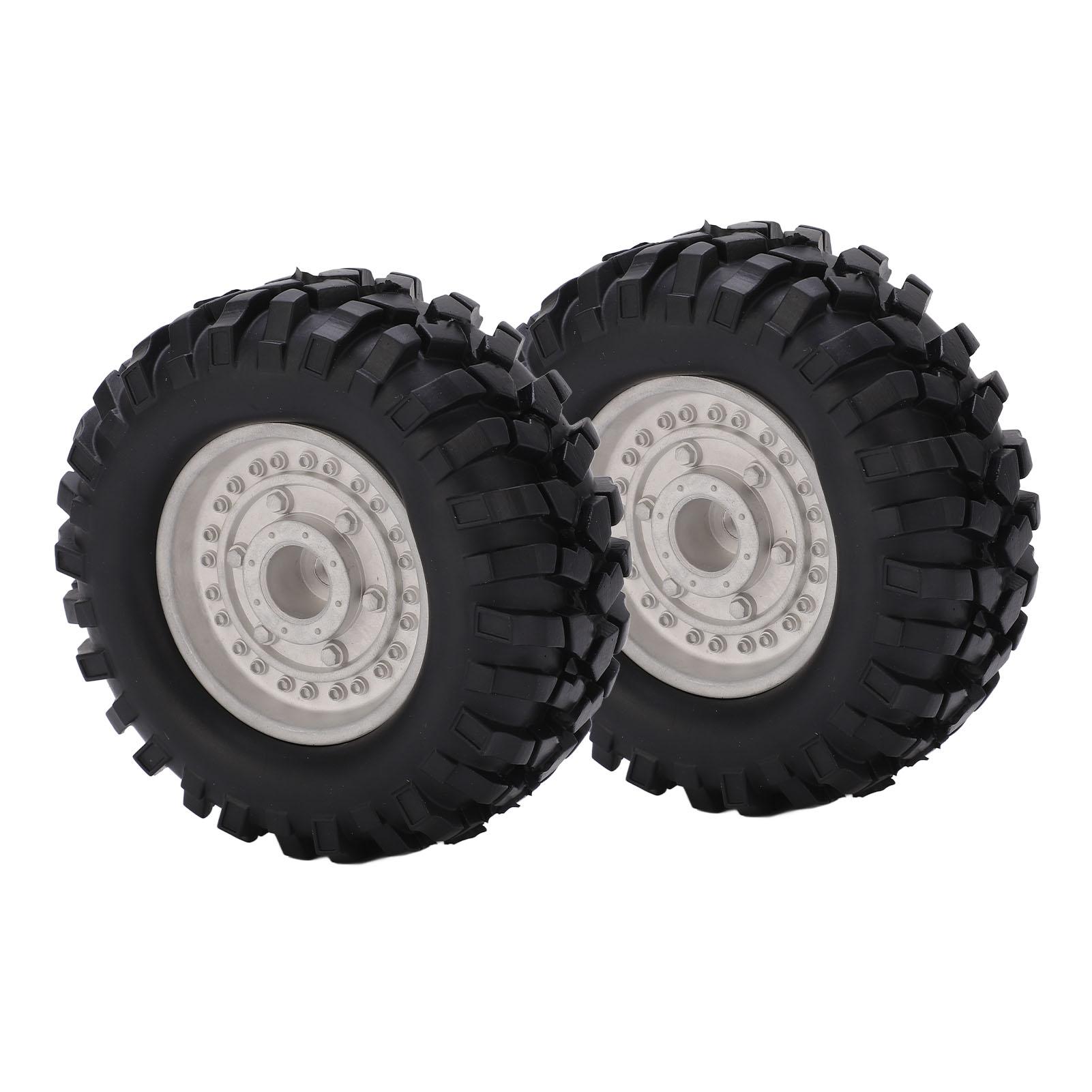 

2PCS 1.9 Inch Metal Wheel Rims Hubs and 96mm Rubber Tires Set for Tamiya CC01 D90 RC CarSilver