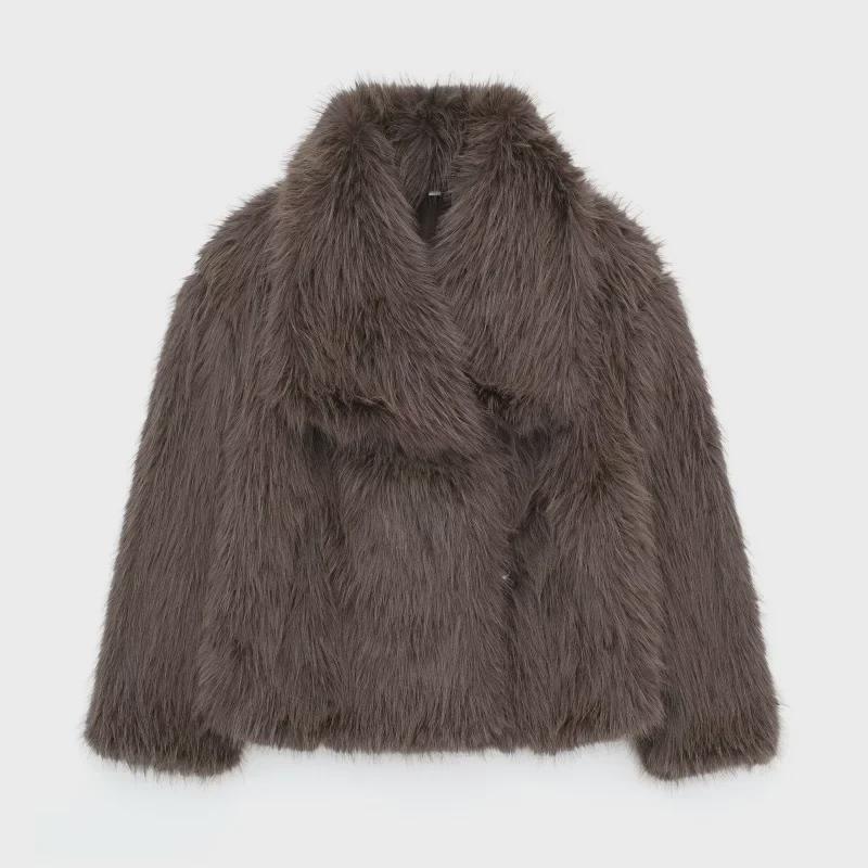 Women's Black Imitation Leather Lamb Wool Coat - Autumn/Winter 2024 Collection