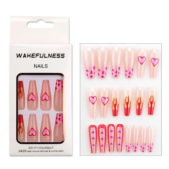 Dlouhý přechod Pure Color Ballet Nail Nail Piece Barevný tisk Love Flame Evropské a americké Nails Art Tipy na falešné nehty Gel na nehty Full Cover