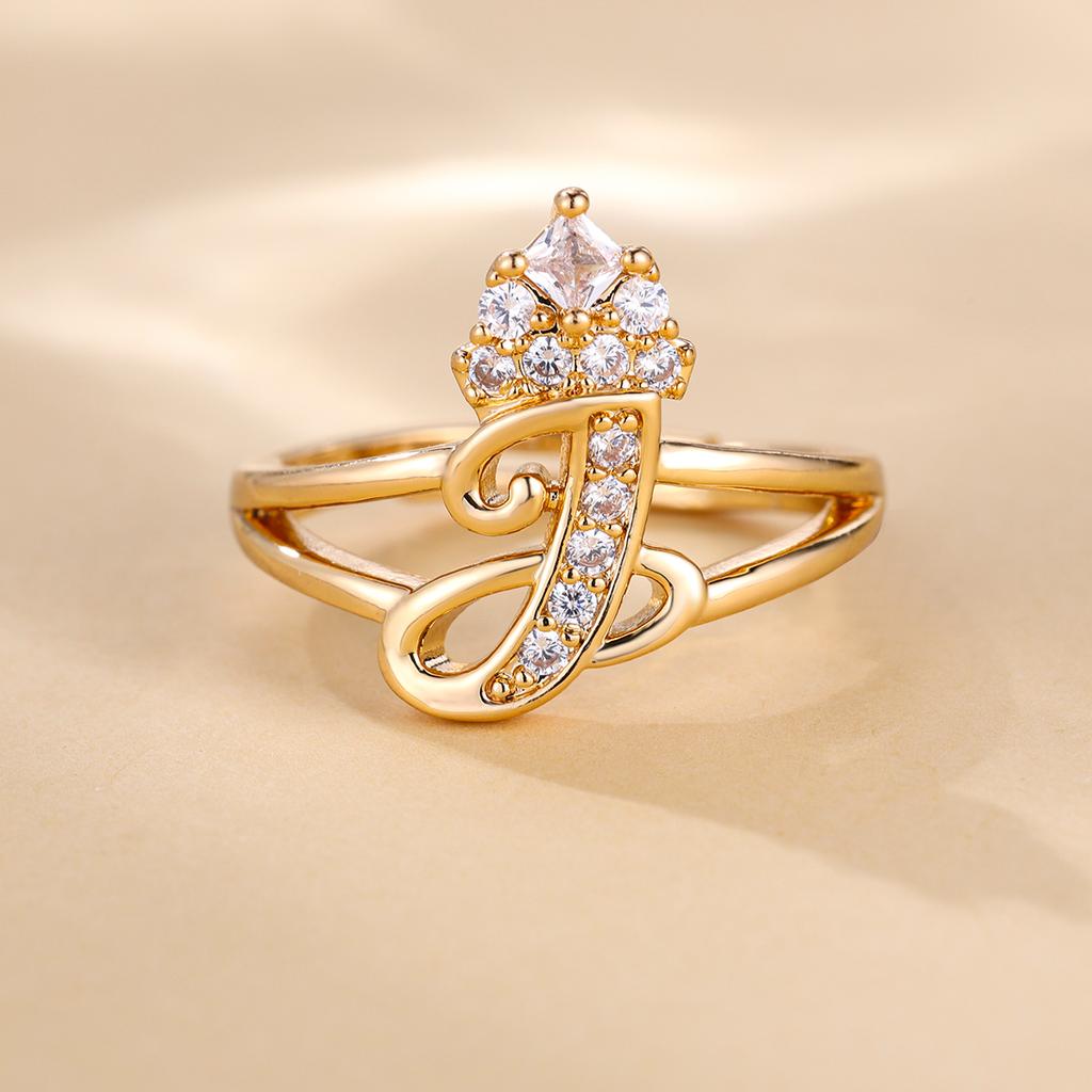 Bague de princesse en Zircon, couleur dorée, 26 lettres anglaises, anneau d'ouverture réglable, bijoux de mariage, cadeau de saint valentin, 1 pièce