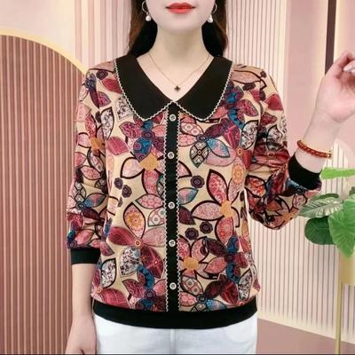 Top Bedrucktes Langarmshirt T-Shirt für Damen 2025 Herbst Neu Mittelalterliche Ältere Mütter Angezogen