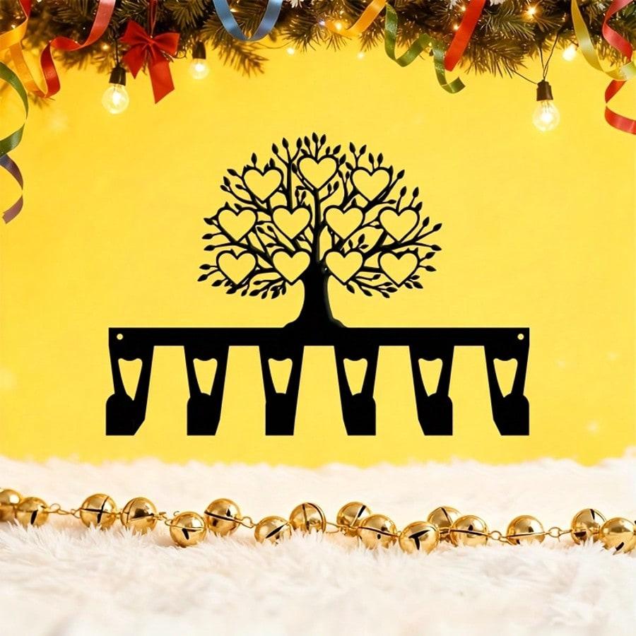 Geometric Tree of Life Key Holder Heavy Iron Metal Wall Art 6 Hooks Gold Design