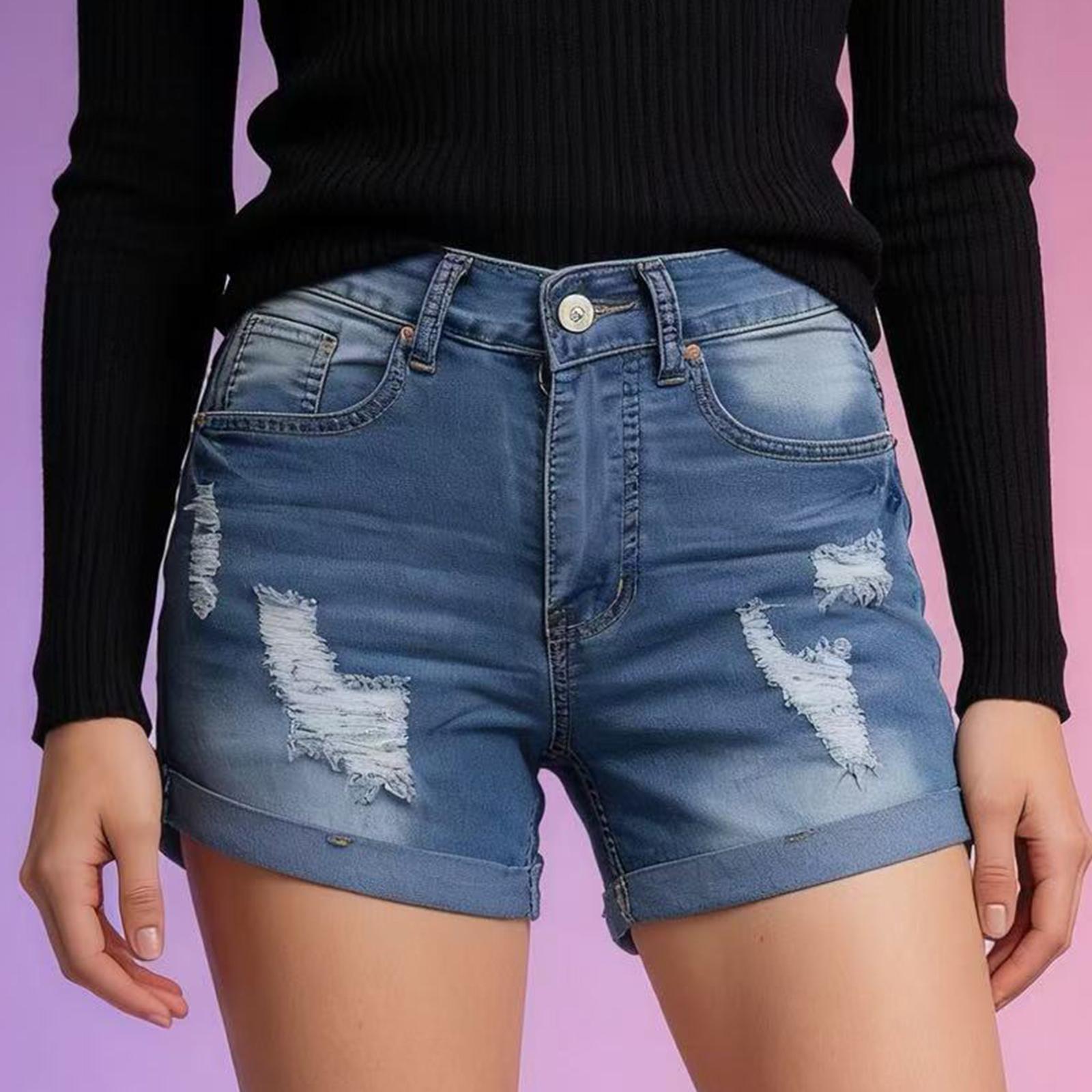 

Women s Color Jeans Stretch Slim Fit Distressed Denim Shorts XL світло-синій колір