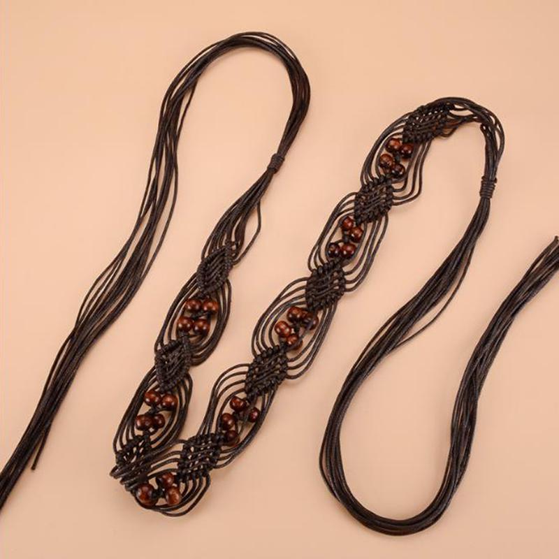 Exquisite Beaded Rope Braid Belt Knitted Waistband Gift Dress Belts Handmade Decorative Cummerbund
