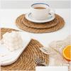 Hand-woven Rattan Placemats Round Insulated Teacup Mats Table Mats Suitable For Restaurant Home Wedding Decoration