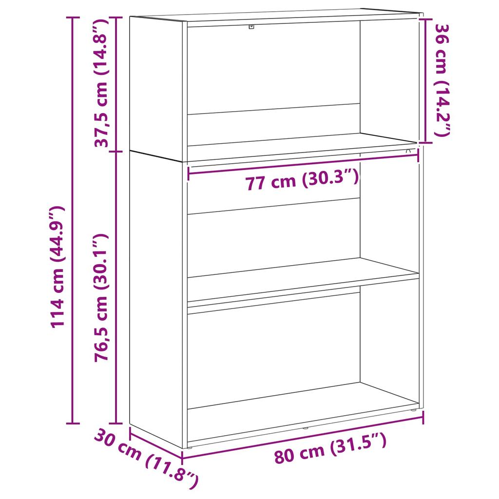 Bookshelf Black Oak Effect 80 x 30 x 114 cm Engineered Wood