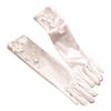 2024 Bridal Long White Satin Gloves with Pearls & Floral Design