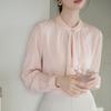 [SYitong] Women's Long-Sleeved Plain Blouse, Stylish, Washable, Collarless, White/Pink, Lined, Business/Office Wear, Cute, Popular, Perfect for Dates,