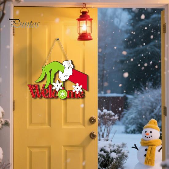 Festive Cartoon Santa Deer Ornaments Christmas Wooden Pendant, Decorative Reindeer/Santa Claus/Gnome Pattern Hanging Sign, Welcome Sign with Childlike