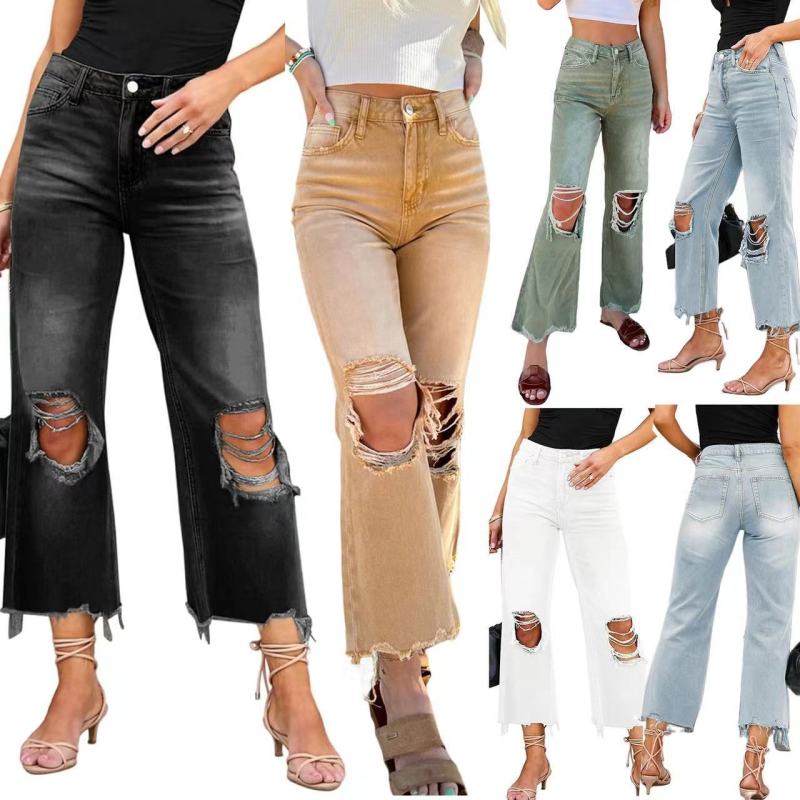 Europa und die Vereinigten Staaten Frauen gebrochen Jeans Frauen gerade lose Jeans
