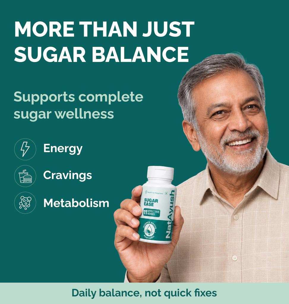 NatAyush Sugar Ease Tabletten | Ayurvedisches Kräuterpräparat zur Unterstützung des Blutzuckerspiegels | 60 Tabletten | Packung mit 1
