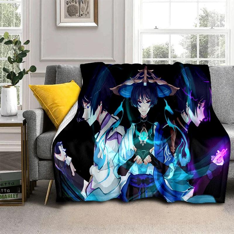 Game Genshin Impact Gamer Cartoon Blanket,Soft Throw Blanket for Home Bedroom Bed Sofa Picnic Travel Office Cover Blanket Kids