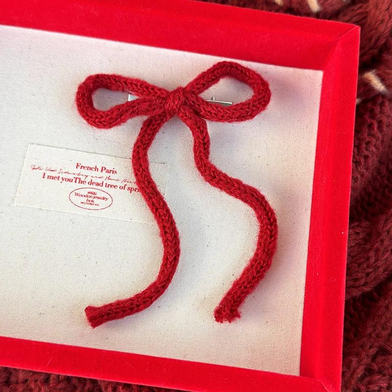 

Красный бант Шерстяная вязка Заколки для волос Ободок для женщины Девочек Сладкая заколка Детские милые заколки Мода Новый год Аксессуары для волос