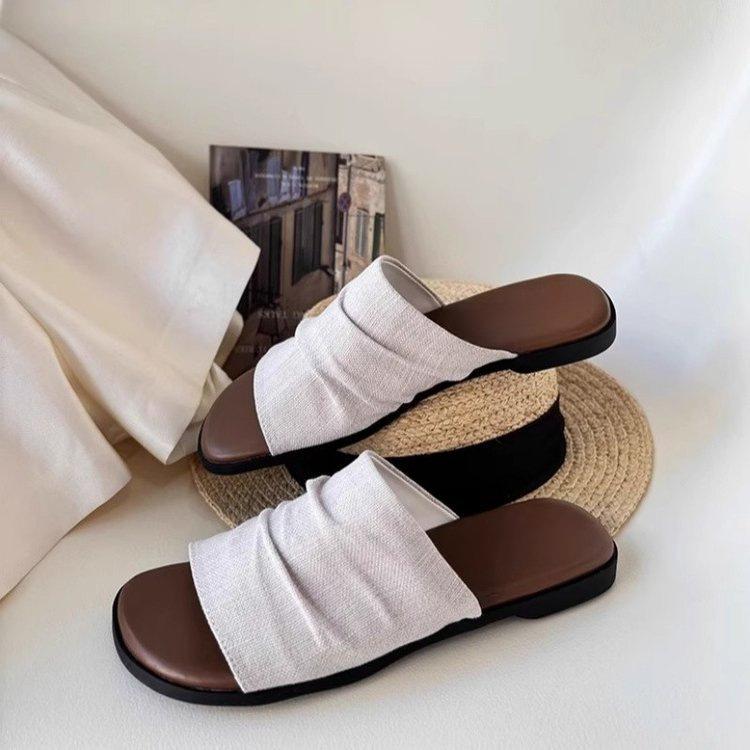 2025 New Summer Leisure Flat-bottomed Soft-bottomed Vacation Seaside Beach Non-slip Women Wear One-word Linen Cool Slippers
