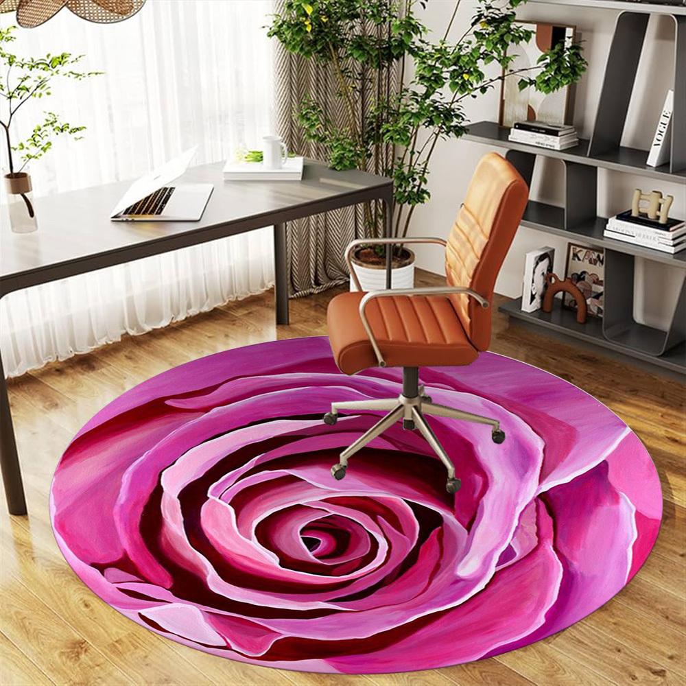 1pc Red rose Pattern Office Round Rugs, Under Chair Round Rugs for Living Room, Bedroom, Bathroom Decoration Carpet 091887