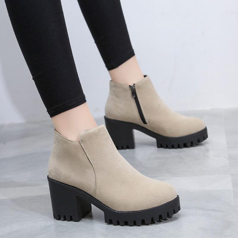 Trendy Women's Ankle Boots 2024 Autumn and Winter New British Style Round Head Side Zipper Thick Sole Temperament Women's Shoes