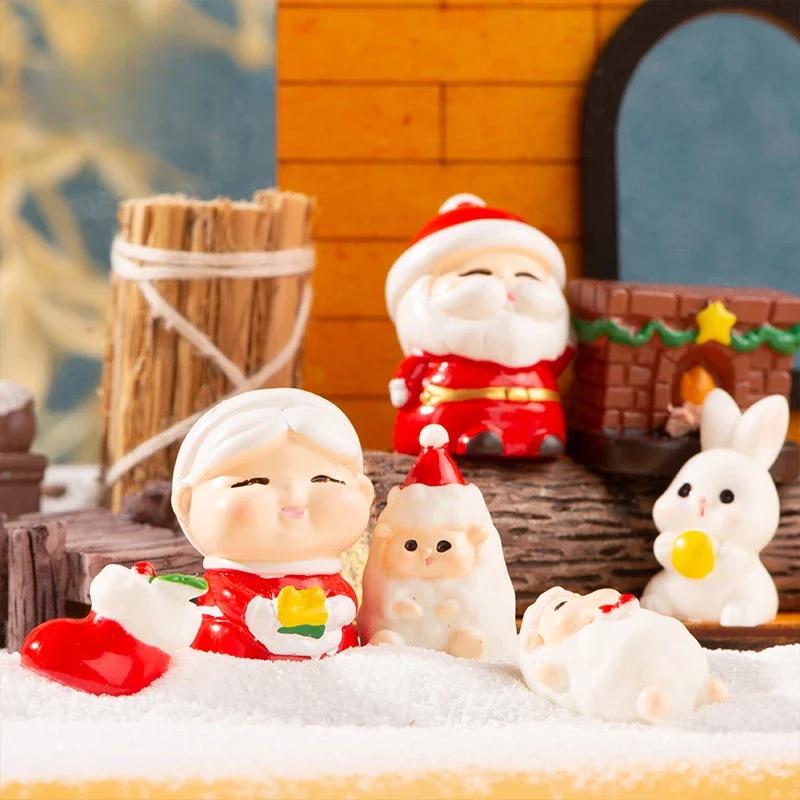 Christmas Figurines Dollhouse Ornament Home Decorations Fairy Garden Micro Landscape Deer Xmas Tree Santa Claus Snowman