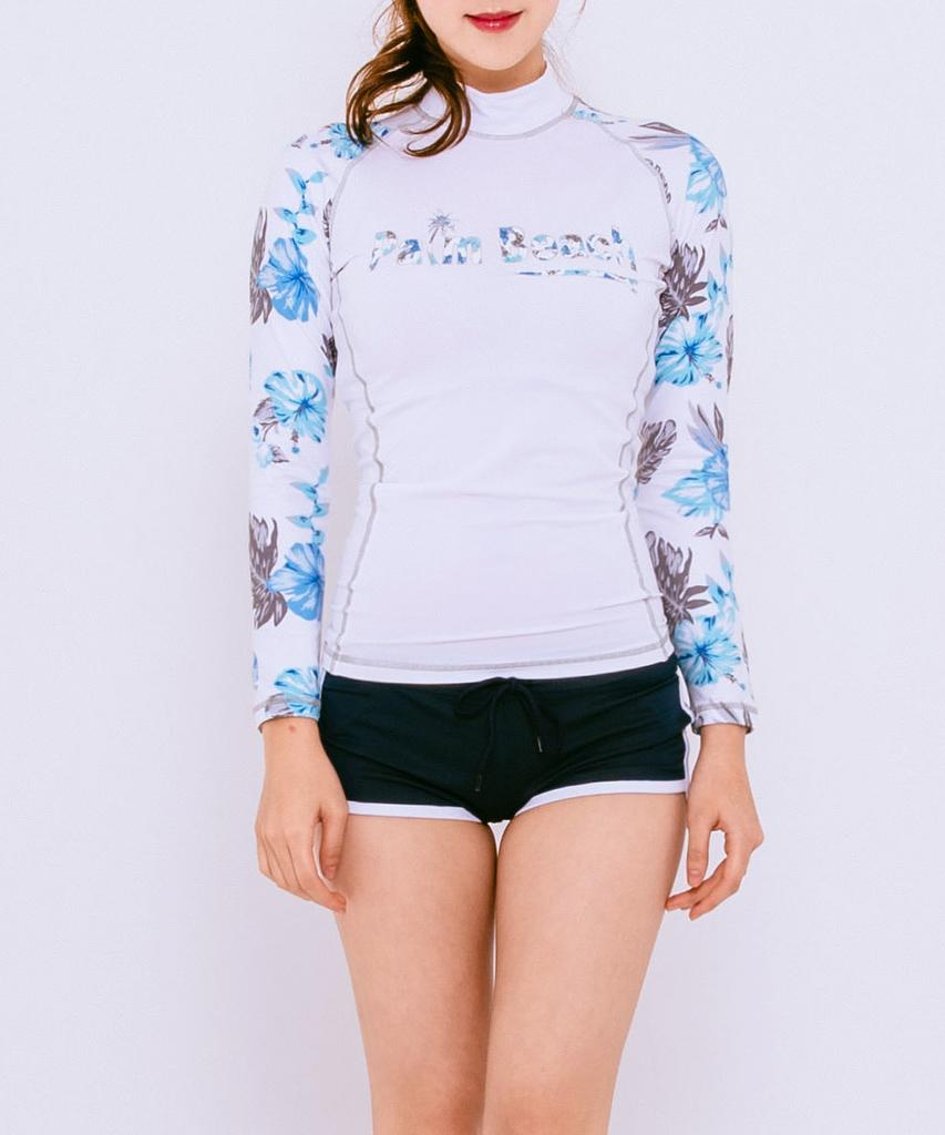 Dangun Long Sleeve Rash Guard With Floral Color Block Sleeves