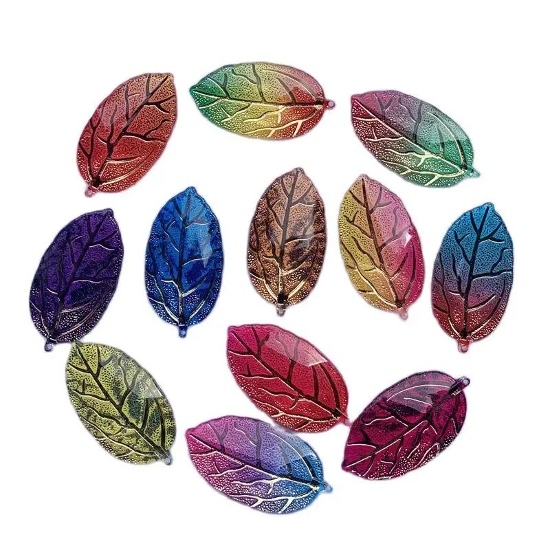 10 Stück 21*40mm Regenbogen Blätterförmige Harz Strass Applikation Kristalle Flatback Steine für Schmuck Handwerk Dekoration Anhänger