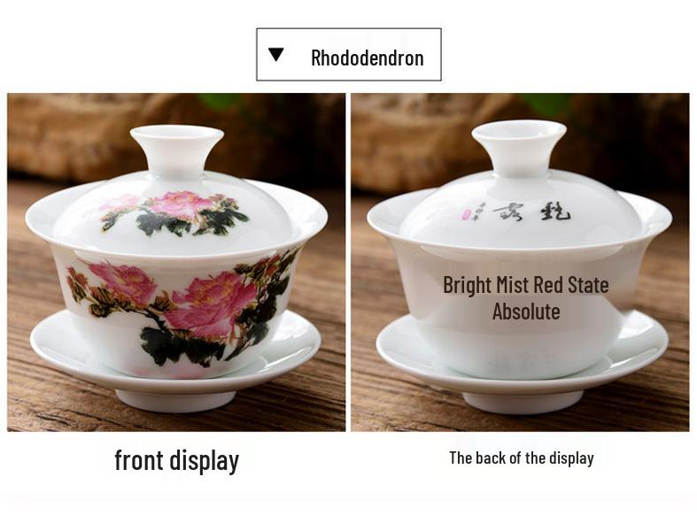 3.4-Inch Blue & White Ceramic Gaiwan Tea Set - 3-Piece, 100ml Capacity