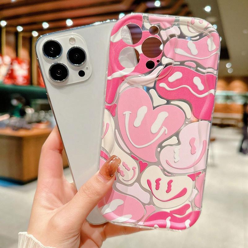 Minimalist Pink Heart-shaped Smile Phone Case for Samsung Galaxy A55 A15 A53 A52 A14 A54 S24 S23 Ultra S22 Plus S21 S20 FE Cover
