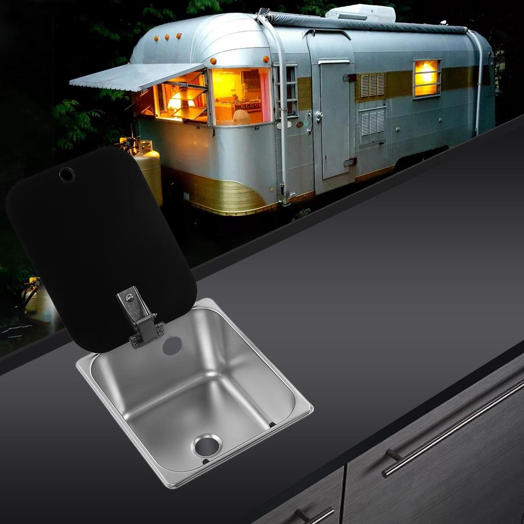 RV Kitchen Sink 300x240x150mm Square Stainless Steel Single Bowl Hand Wash Basin 40mm Drain with Tem