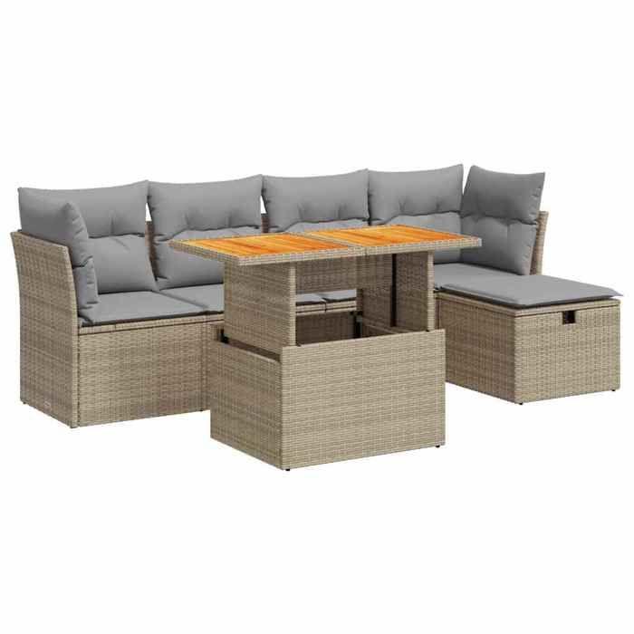 VidaXL Salon de jardin 6 pcs avec coussins beige résine tressée acacia 3327969