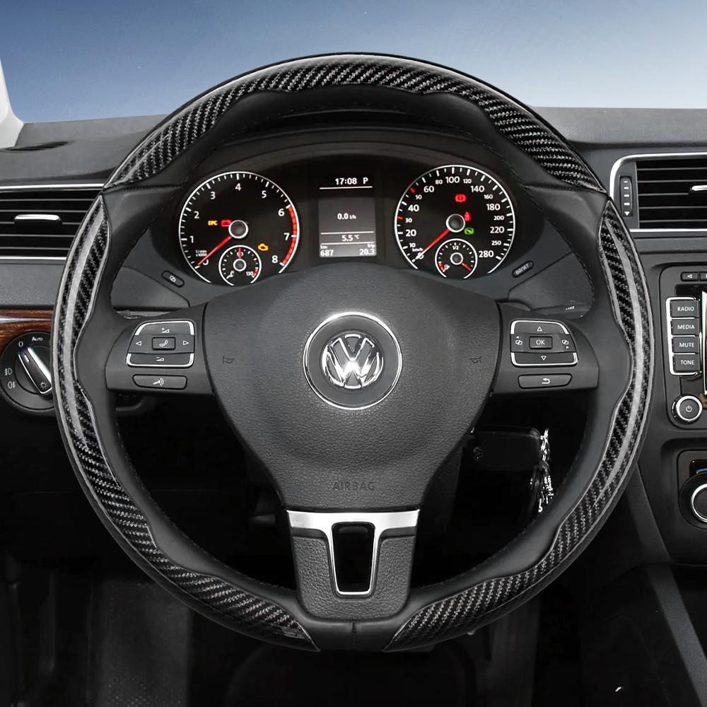 Suitable for Volkswagen Carbon Fiber Texture Steering Wheel Cover with Segmented Quick-Release Design, Durable, for Tiguan Golf T-Roc Polo Passat