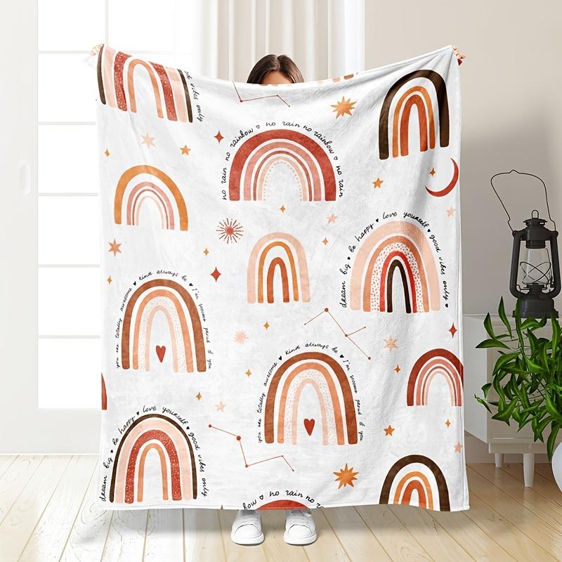 Dreamy, Cozy Cartoon Rainbow & Star Flannel Throw Blanket - Soft, Warm, and Versatile for Couch, Bed, Office, and Travel