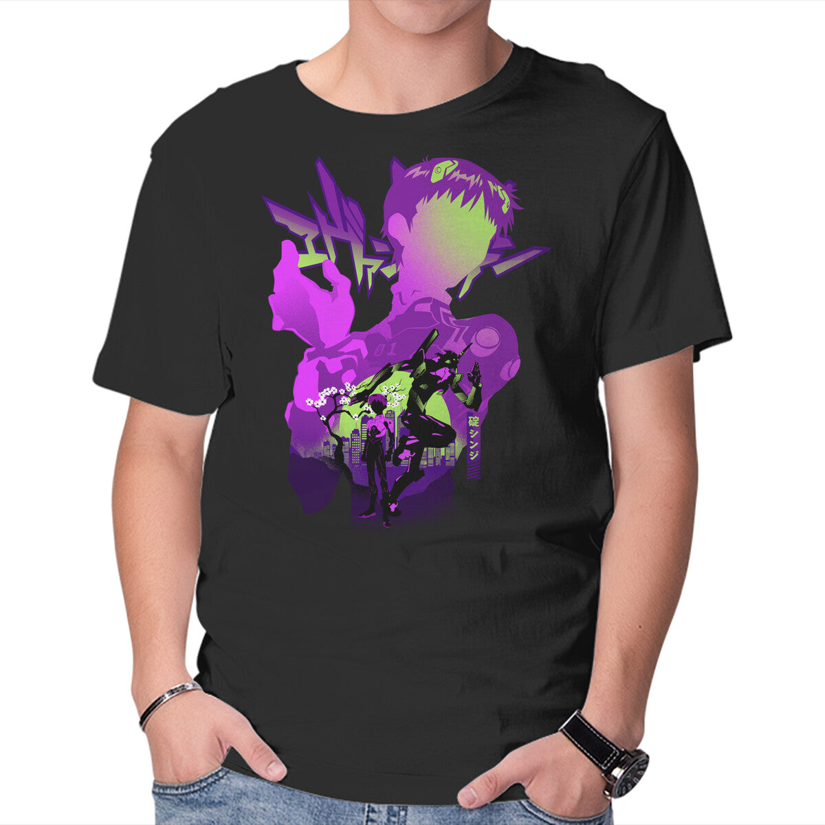 Unisex Crew Neck T-Shirt Shinji Silhouette Graphic Short Sleeve Casual Tee L