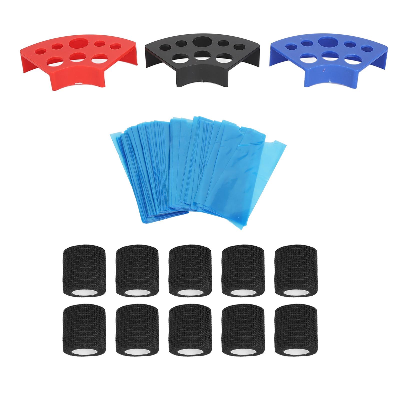 200pcs Blue Tattoo Pen Machine Covers with 10pcs Grip Tapes 3pcs Ink Cup Holder Stand Elastic Bandages Tattoo Supplies
