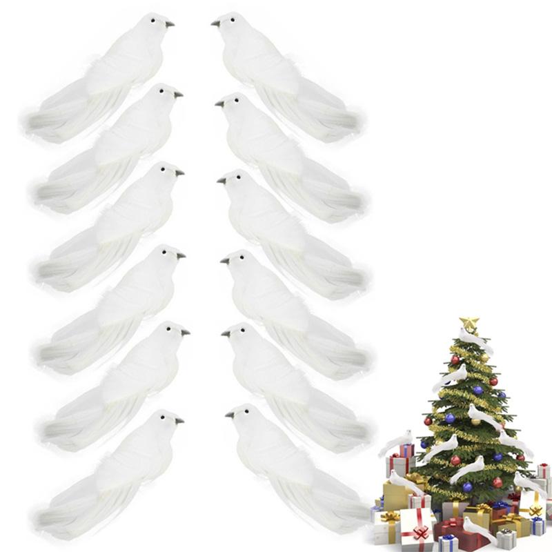 12stk Fake Bird White Doves Juleboligdekorasjon Duer Skum